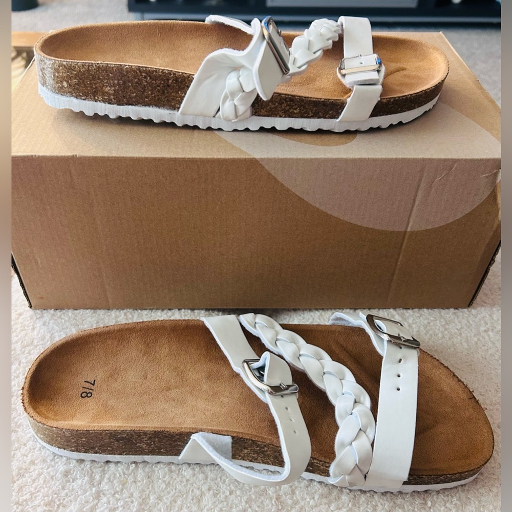 White Braided Strap Sandals Size 7/8
